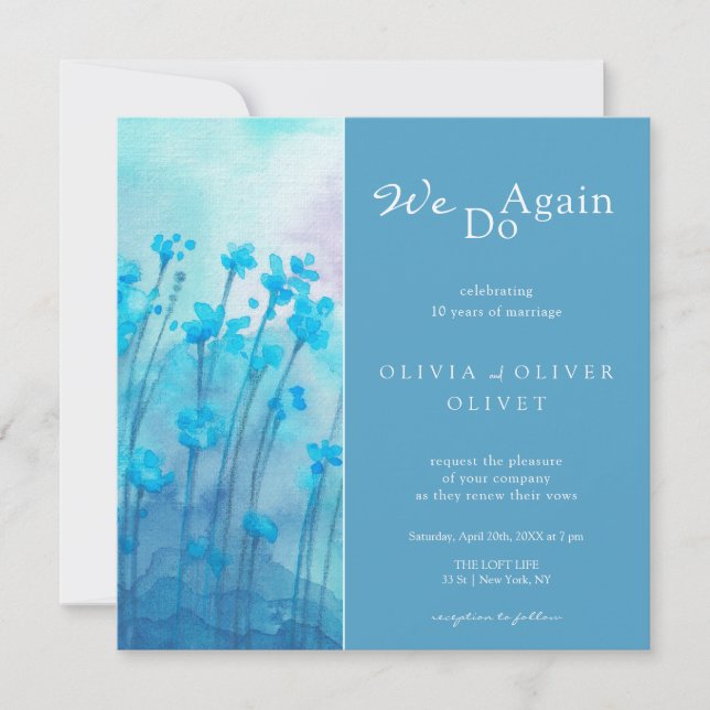 Blue Wildflower Vow Convite para renovação (Frente)
