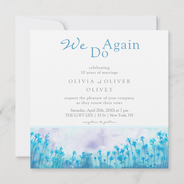 Blue Wildflower Vow Convite para renovação (Frente)