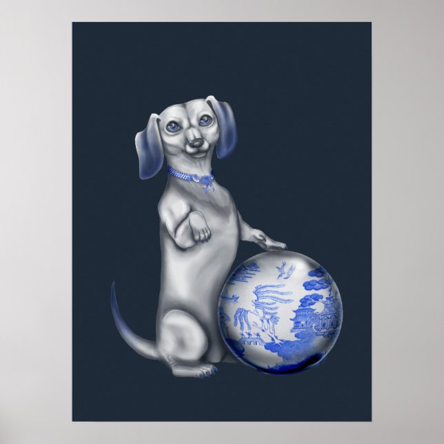 Blue Willow Dachshund Poster (Frente)