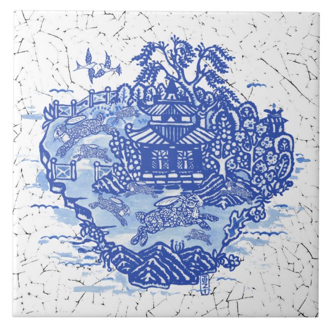 Blue Willow Rabbit Isle Willow Antique Fantasy Art (Frente)