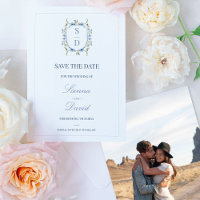 Blue Willows Monograma Crest Salvar Cartão de Data