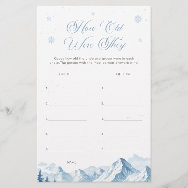 Blue Winter Bridal Shower How Old Were They Game (Frente)