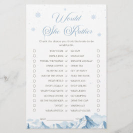 Blue Winter Bridal Shower Would She Rather Game