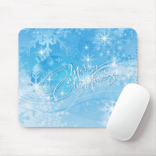 Blue Winter Merry Christmas Mousepad (Com mouse)