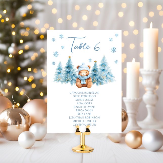Blue Winter Teddy Bear Baby Shower Table Number (Criador carregado)