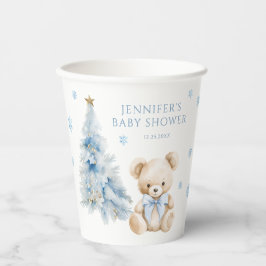 Blue Winter Teddy Bear Pine Tree Baby Girl Shower