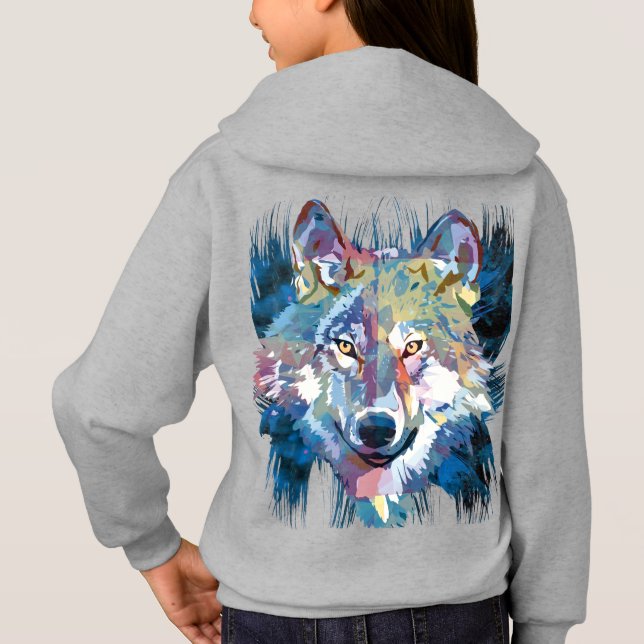 Blue Wolf Hoodie | Lobo Colorido Cabeça Hoodie (Verso)