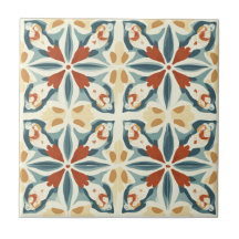Blue Yellow and Rust Pattern Ceramic Tile