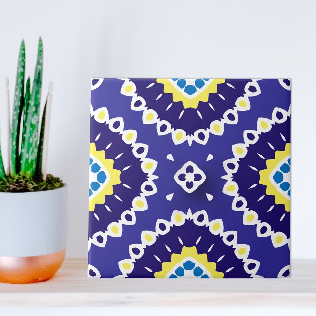 Blue Yellow Mediterranean Azulejos Mosaic Pattern (Criador carregado)