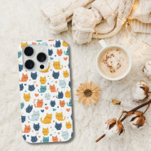 Blue Yellow Orange Kawaii Cat Pattern Cat Lover