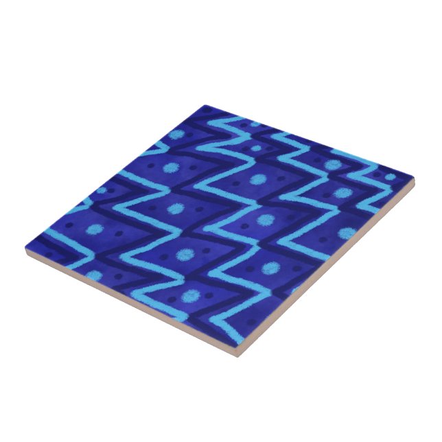 Blue Zig Zags Dots Funky Pattern  (Lateral)