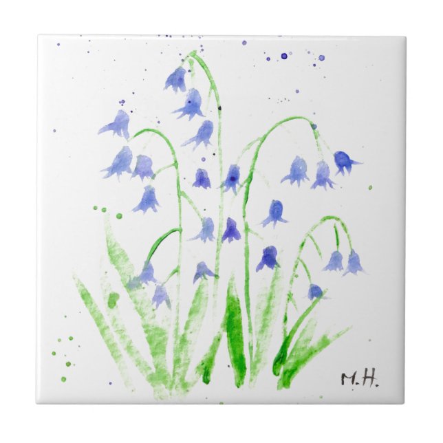 Bluebells aquarela azul floral bonito elegante c (Frente)