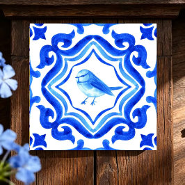 Bluebird Garden Watercolor Bird Mosaic Coastal