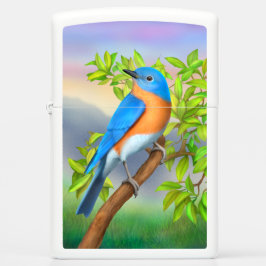 Bluebird oriental no isqueiro de Zippo da árvore