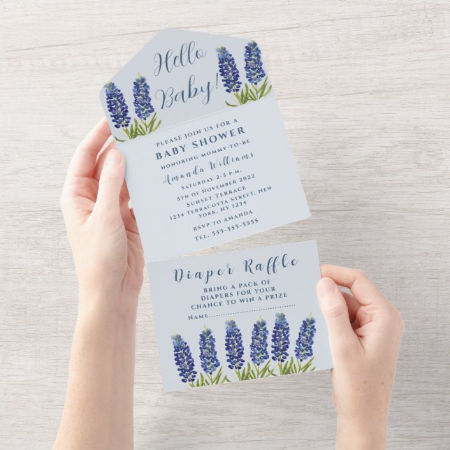 Bluebonnets Chá de fraldas do Texas Neutro em Gêne (Aba destacável)