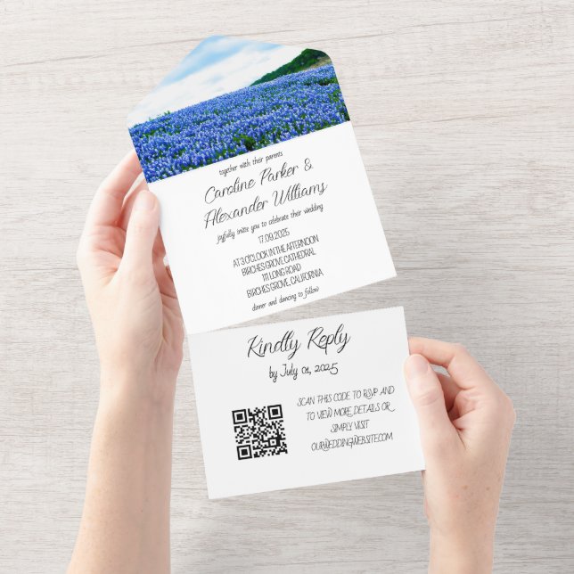 Bluebonnets Texas Texan Elegant Código QR Casament (Aba destacável)