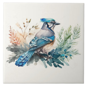 Bluejay em uma aquarela de ramificação