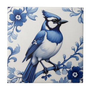 BlueJay Jay Bird Delft Blue e White Asian Floral