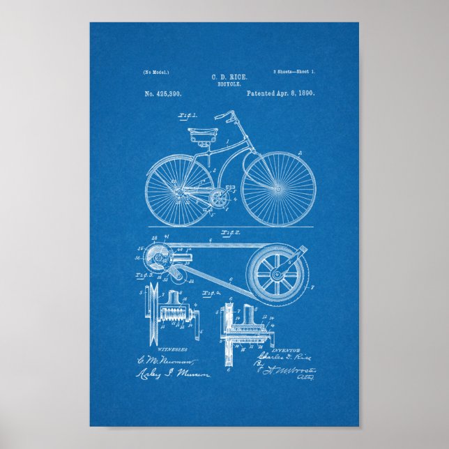 Blueprint de Impressão de patente de bicicleta de  (Frente)