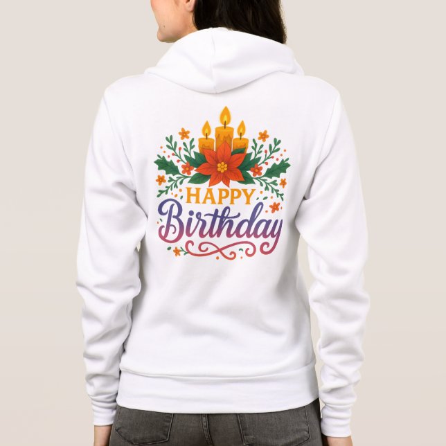 Blusa de Moletom com Capuz e Zíper Feliz Aniversár (Verso)