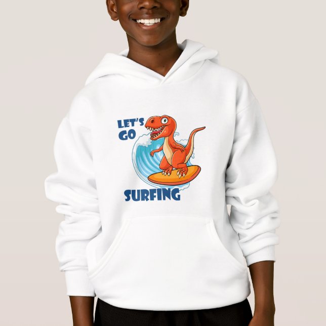 Blusão de Dinossauro Surfando Branco para Jovens T (Frente)