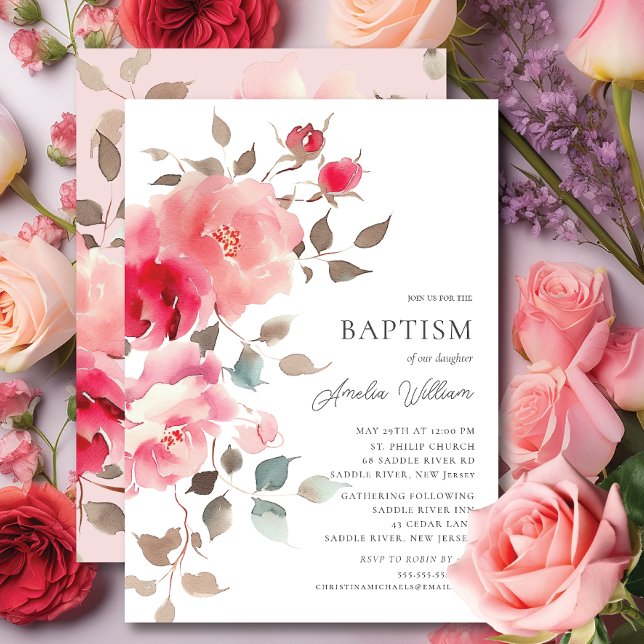 Blush Blossomo Baptism Convite (Criador carregado)
