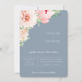 Blush Botânico | Convite de Casamento Azul Desbota