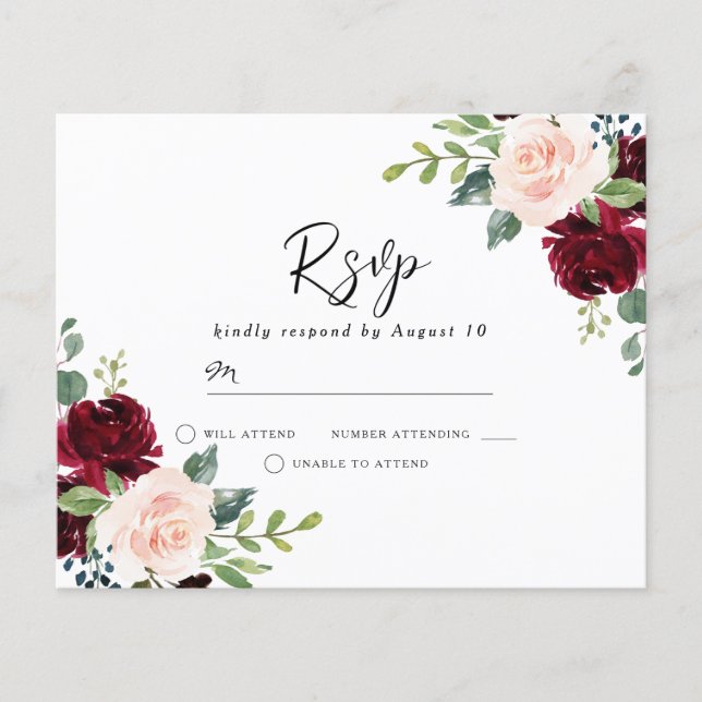 Blush & Burgundy em um RSVP de Casamento de Orçame (Frente)