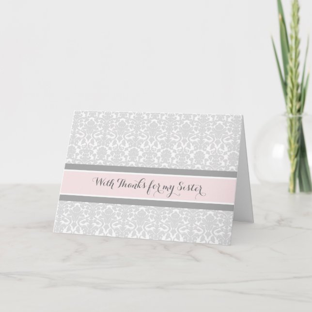Blush Cinza Damask Agradecimento Dama de Honra Irm (Frente)