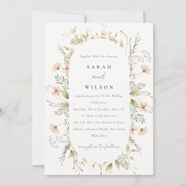 Blush Convite de casamento Floral de Flores de Flo (Frente)