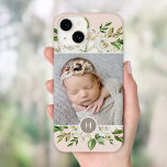 Blush de Sangue Dourado | Foto Monograma<br><div class="desc">capas de telefone impressas personalizadas de barato personalizadas com suas fotos e texto. Este design feminino bonito tem uma borda floral pintada em tons de branco, verde e ouro sobre fundo rosa-claro. Adicione sua própria foto personalizada e personalize-a com seu monograma inicial ou outro texto personalizado em um círculo. Use...</div>
