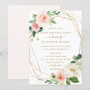 Blush Dourado Floral Geométrico 100º Convite de An