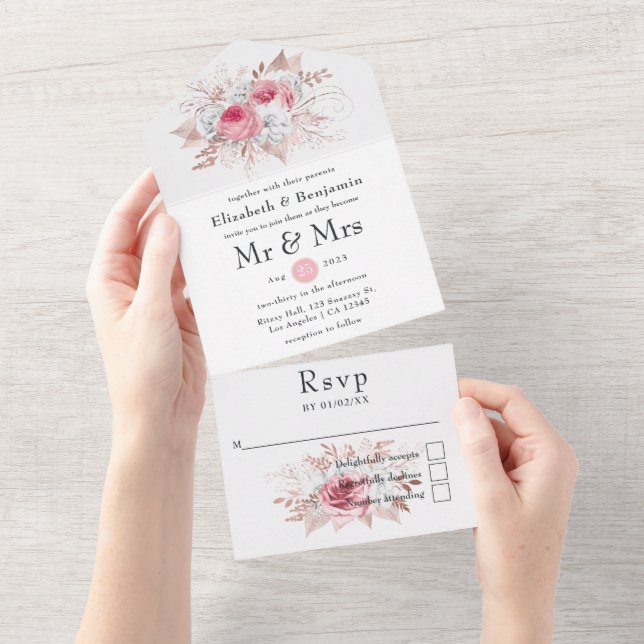 Blush e Rosa Dourado Floral e Casamento de rendas (Aba destacável)