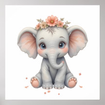Blush Elephant Baby Room Poster - Animal Nursery