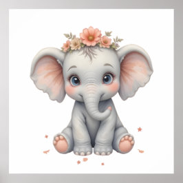 Blush Elephant Baby Room Poster - Animal Nursery