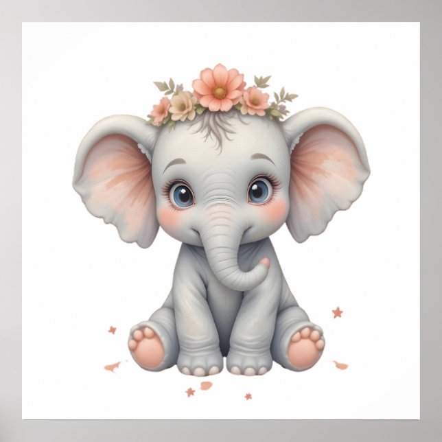 Blush Elephant Baby Room Poster - Animal Nursery (Frente)