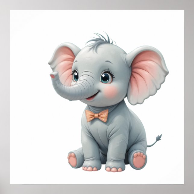 Blush Elephant Baby Room Poster – Animal Nursery  (Frente)