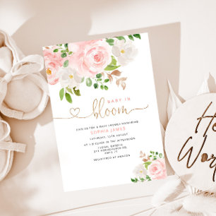 Blush floral baby em convite para chás de fraldas