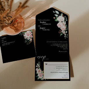 Blush Floral Black Casamento Tudo Em Um Convite