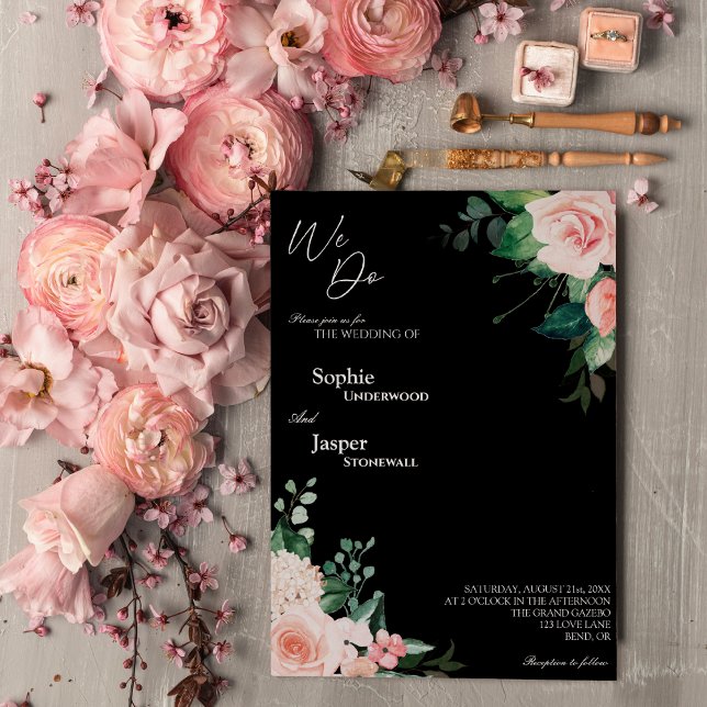 Blush Floral Black Fazemos Convite De Casamento (Criador carregado)