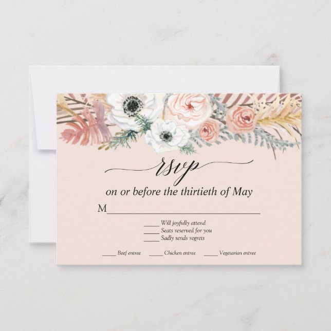 Blush Floral Boho Pampas Grama Tropical Palme RSVP (Frente)