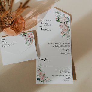Blush Floral Branco Tudo Em Um Convite De Casament