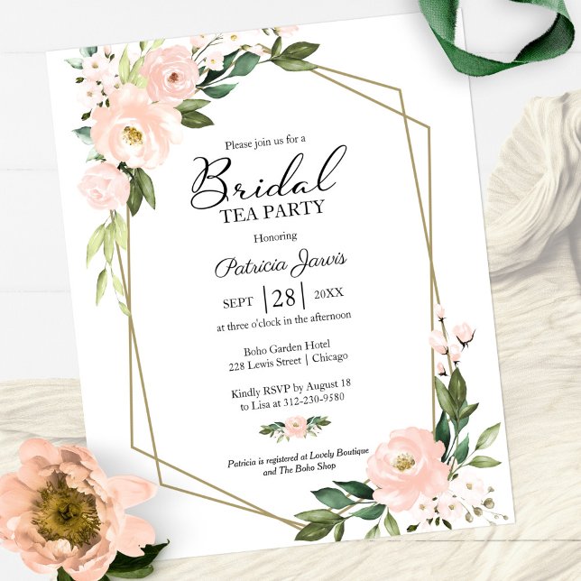 Blush Floral Bridal Tea Party Convite Orçamental (Criador carregado)