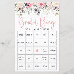 Blush Floral Cartão de Jogo de Bingo para Chá de