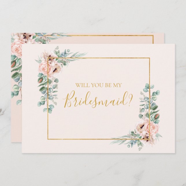 Blush Floral | Cartão de Proposta Pastel Bridesmai (Frente/Verso)