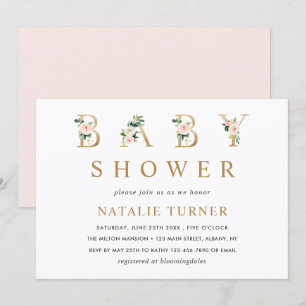 Blush Floral Dourado Letters Convite Para Chá de f