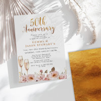Blush Floral E Dourado Convite De 50 Anos