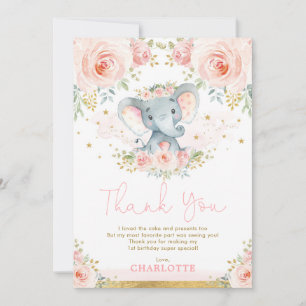Blush Floral Elephant Birthday Cartões de agradec