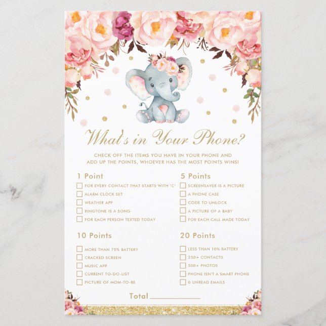 Blush Floral Elephant O que há no seu jogo telefôn (Frente)