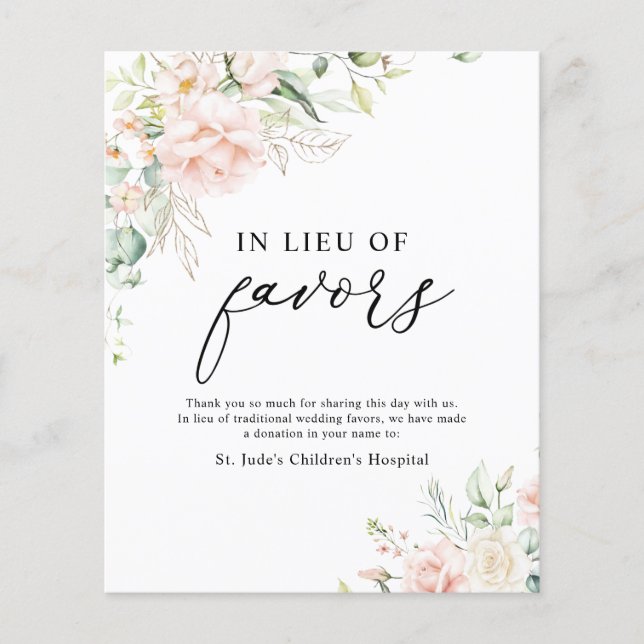 Blush Floral Em Vez do Sinal de Doação de Favor (Frente)